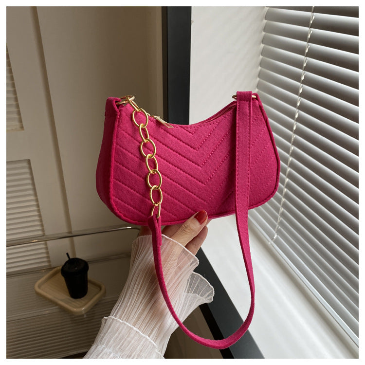 Mini Bolso de Hombro de Fieltro para Mujer, Diseño Elegante, Bolso Bandolera en Forma de Media Luna 2024