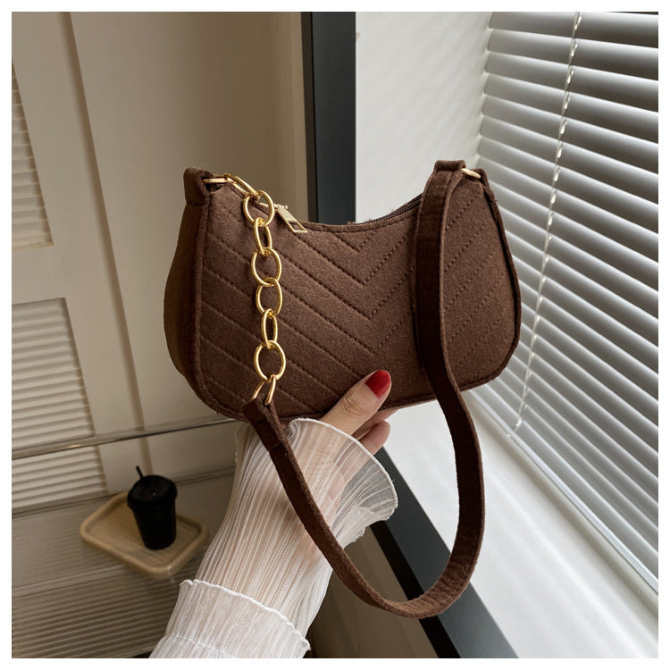 Mini Bolso de Hombro de Fieltro para Mujer, Diseño Elegante, Bolso Bandolera en Forma de Media Luna 2024