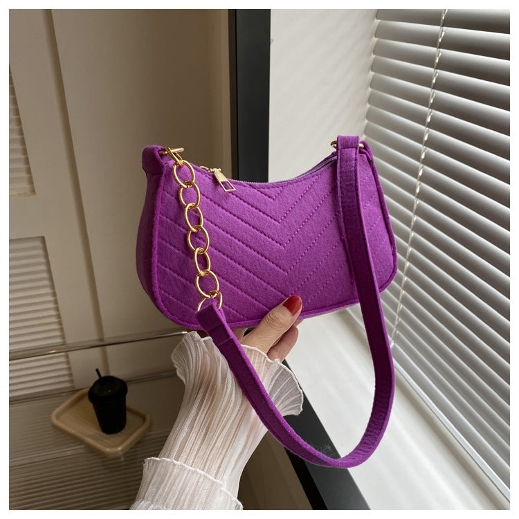 Mini Bolso de Hombro de Fieltro para Mujer, Diseño Elegante, Bolso Bandolera en Forma de Media Luna 2024