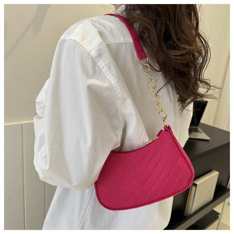 Mini Bolso de Hombro de Fieltro para Mujer, Diseño Elegante, Bolso Bandolera en Forma de Media Luna 2024