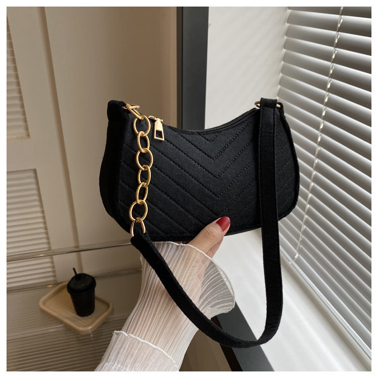 Mini Bolso de Hombro de Fieltro para Mujer, Diseño Elegante, Bolso Bandolera en Forma de Media Luna 2024