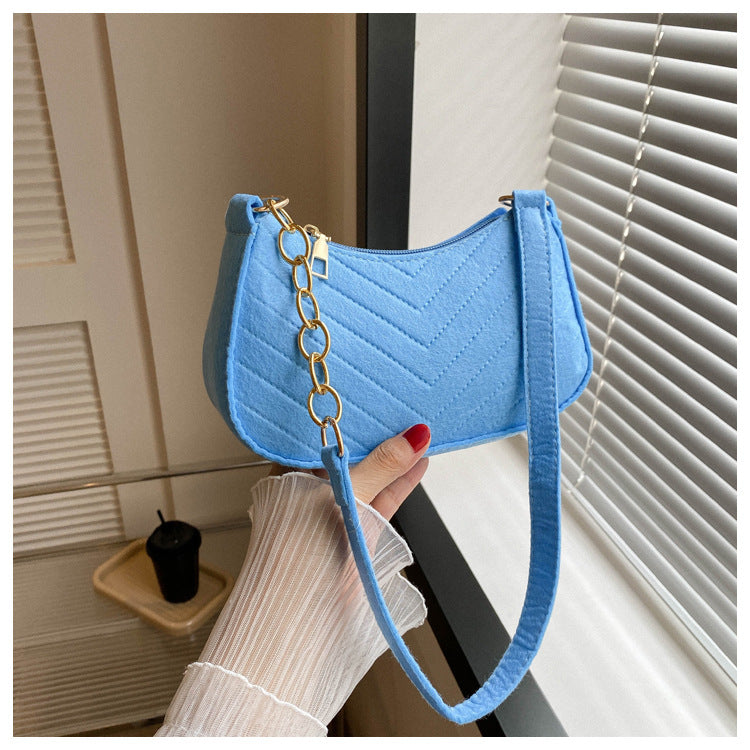 Mini Bolso de Hombro de Fieltro para Mujer, Diseño Elegante, Bolso Bandolera en Forma de Media Luna 2024