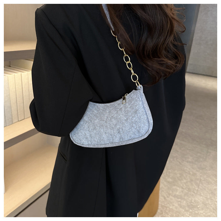 Mini Bolso de Hombro de Fieltro para Mujer, Diseño Elegante, Bolso Bandolera en Forma de Media Luna 2024