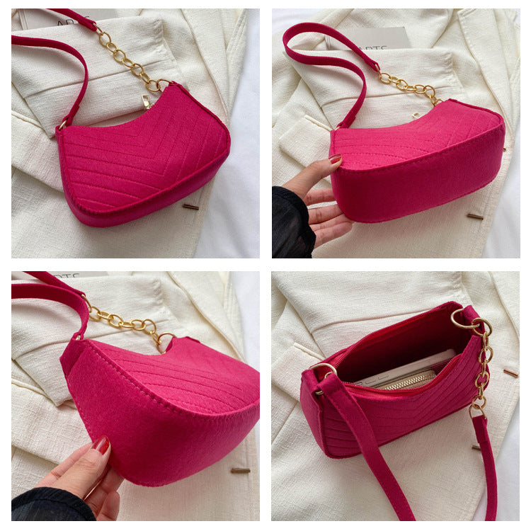 Mini Bolso de Hombro de Fieltro para Mujer, Diseño Elegante, Bolso Bandolera en Forma de Media Luna 2024