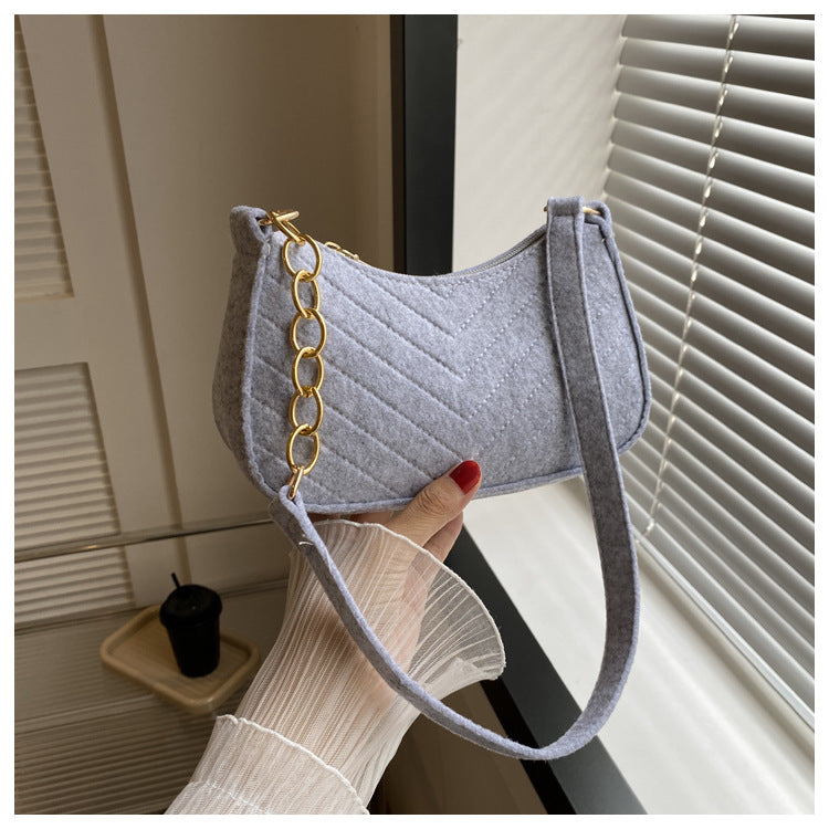 Mini Bolso de Hombro de Fieltro para Mujer, Diseño Elegante, Bolso Bandolera en Forma de Media Luna 2024