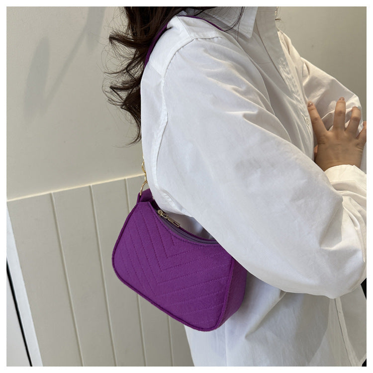Mini Bolso de Hombro de Fieltro para Mujer, Diseño Elegante, Bolso Bandolera en Forma de Media Luna 2024