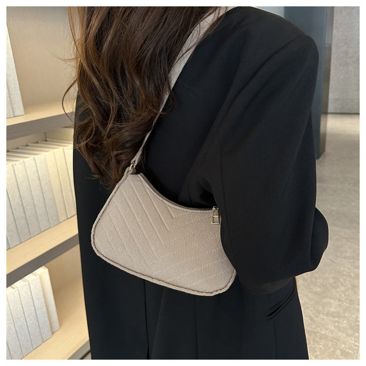 Mini Bolso de Hombro de Fieltro para Mujer, Diseño Elegante, Bolso Bandolera en Forma de Media Luna 2024