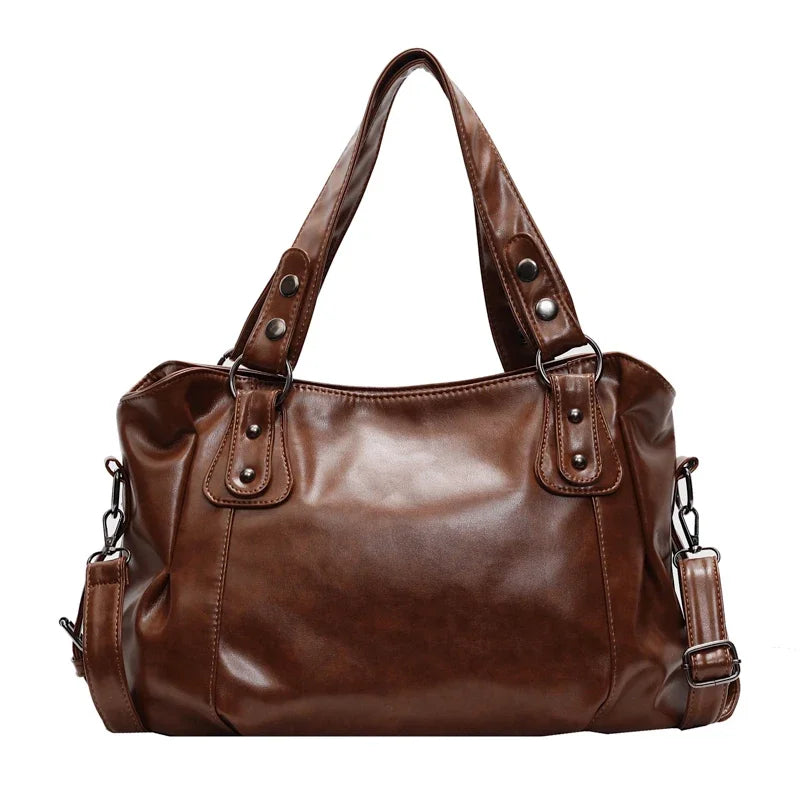 Bolso de Hombro Retro Espacioso para Mujer, Color Liso, Bandolera Clásica de Gran Capacidad en Piel PU Suave