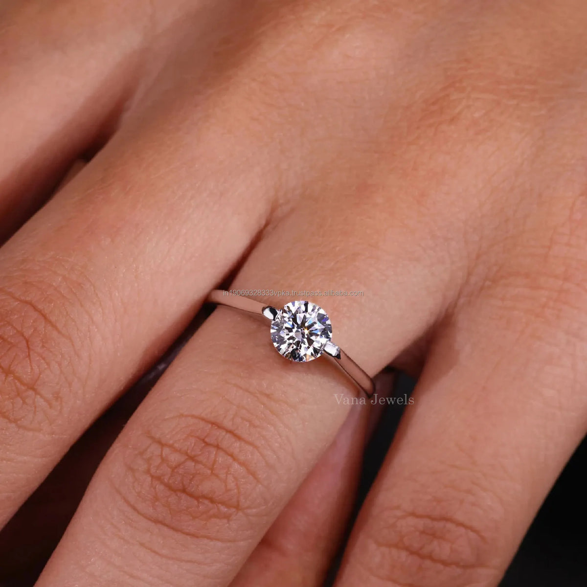 Anillo de Compromiso Solitario con Diamante Creado en Laboratorio y Oro Blanco 14k - Anillo de Promesa Certificado IGI
