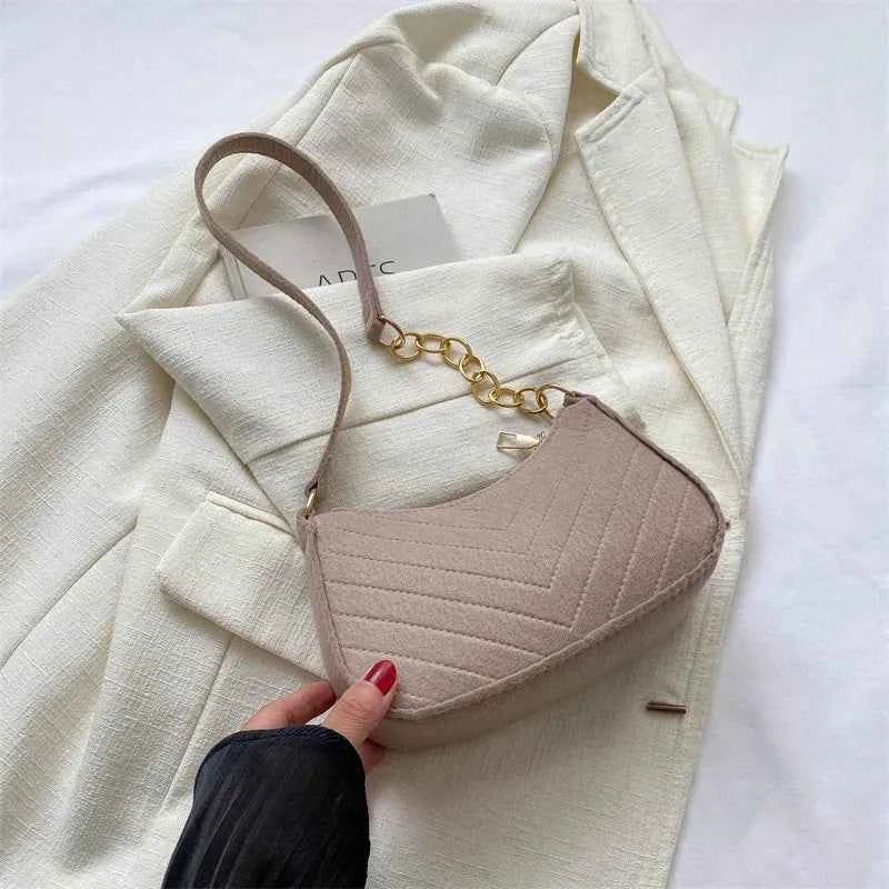 Mini Bolso de Hombro de Fieltro para Mujer, Diseño Elegante, Bolso Bandolera en Forma de Media Luna 2024