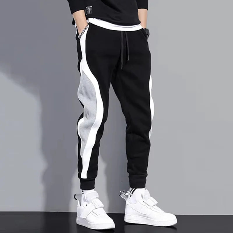 Pantalón Ancho Hombre Casual Patchwork Cordón | Streetwear 2026