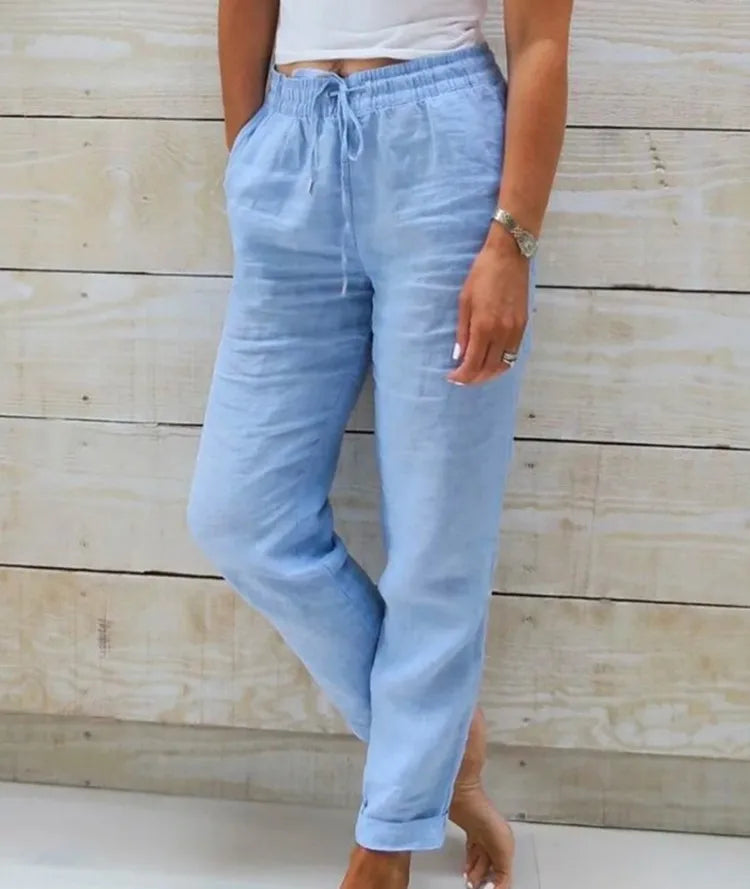 Pantalón Algodón Lino Cintura Alta Mujer | Streetwear 2026