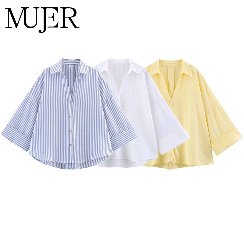 Blusa Camisa Rayas Manga Ancha Mujer Verano | Casual Chic 2026