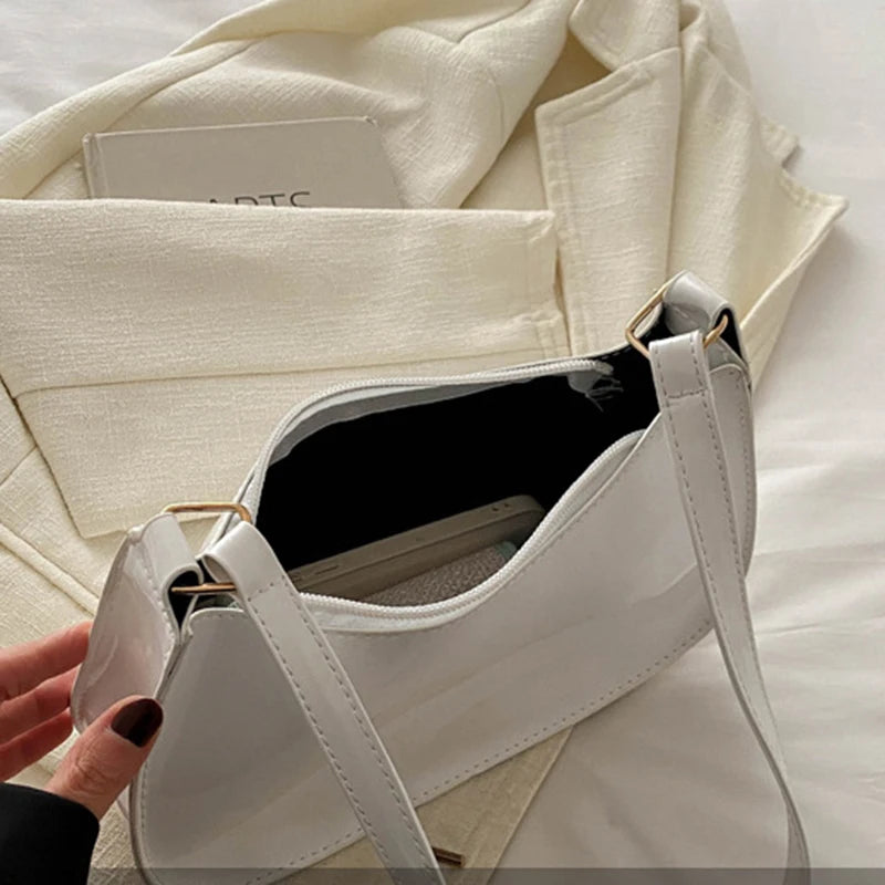 Bolso de Hombro Retro de Piel PU Color Liso, Bolso Bandolera Casual Hobo para Mujer