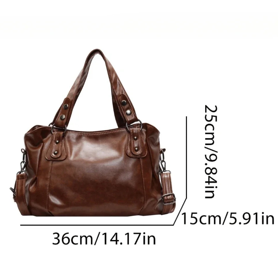 Bolso de Hombro Retro Espacioso para Mujer, Color Liso, Bandolera Clásica de Gran Capacidad en Piel PU Suave