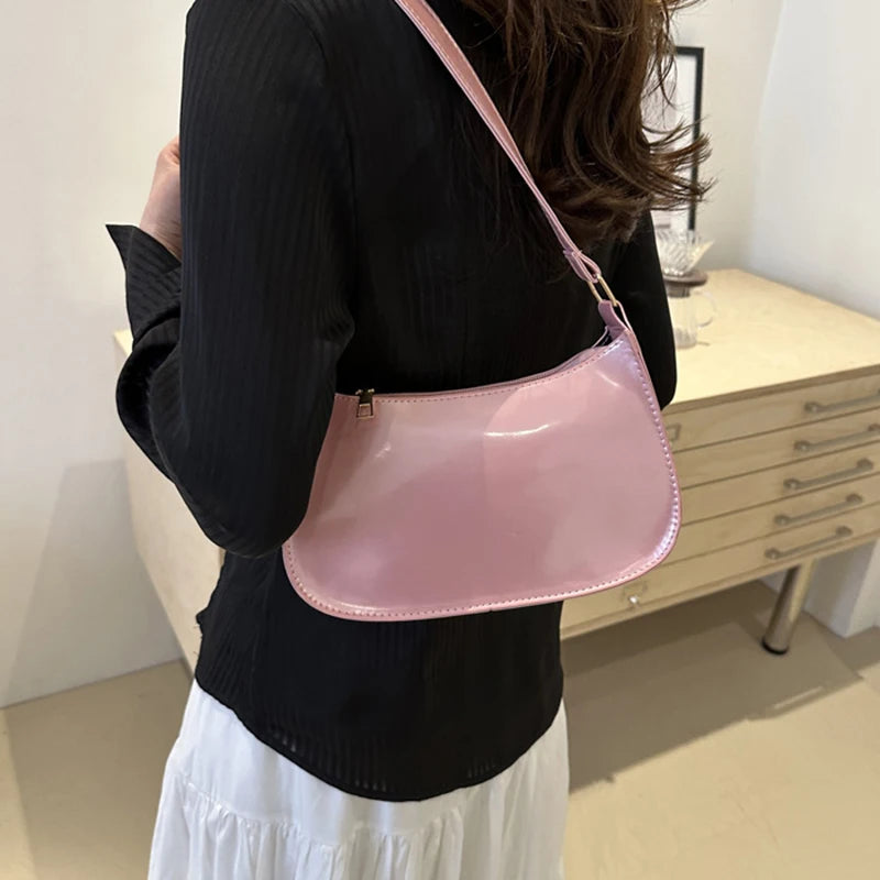 Bolso de Hombro Retro de Piel PU Color Liso, Bolso Bandolera Casual Hobo para Mujer