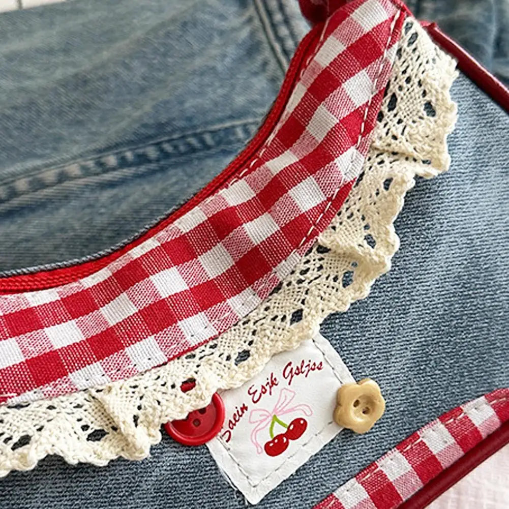 Bolso de Cuadros de Moda para Mujer con Cinta de Encaje, Correa Elástica, Bolso de Hombro para el Día a Día