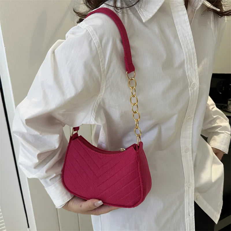 Mini Bolso de Hombro de Fieltro para Mujer, Diseño Elegante, Bolso Bandolera en Forma de Media Luna 2024