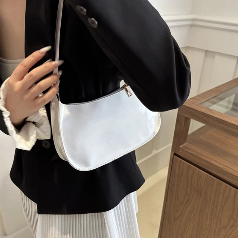 Bolso de Hombro Retro de Piel PU Color Liso, Bolso Bandolera Casual Hobo para Mujer