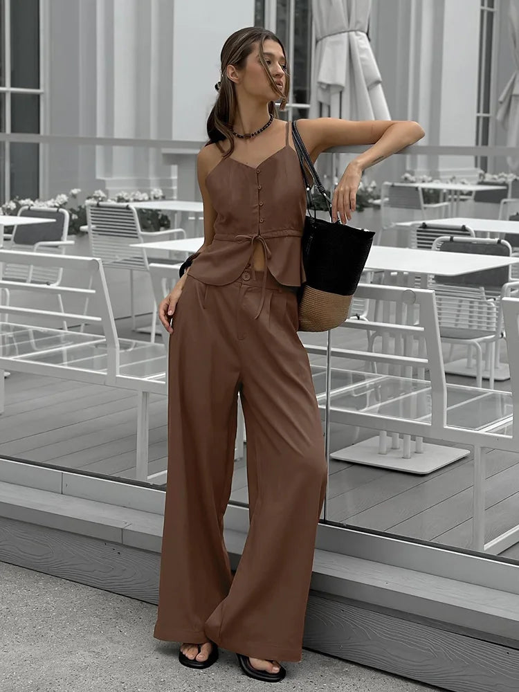 Conjunto Oficina 2 Piezas Pantalón Ancho Beige | Elegante 2026