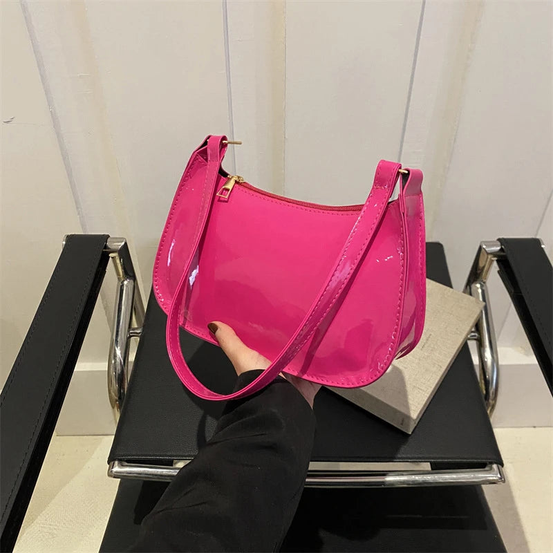 Bolso de Hombro Retro de Piel PU Color Liso, Bolso Bandolera Casual Hobo para Mujer
