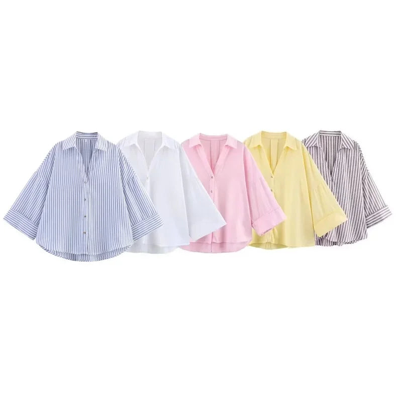 Blusa Camisa Rayas Manga Ancha Mujer Verano | Casual Chic 2026