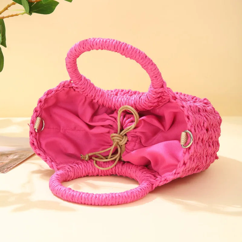 Bolso de Playa Tejido a Mano de Paja y Ratán, Media Luna, Gran Capacidad, Bandolera Calada de Verano para Mujer