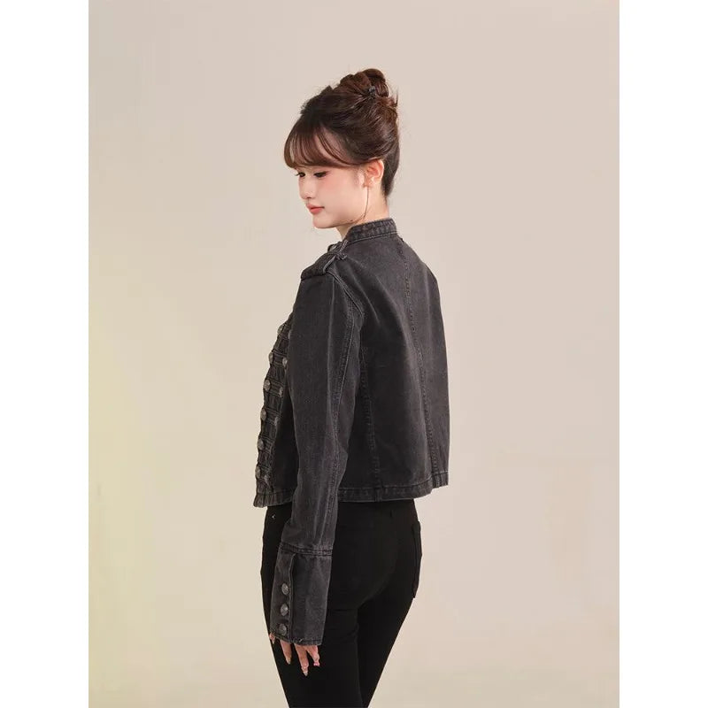 Chaqueta Vaquera Corta Retro Mujer Cuello Alto | Tendencia 2026