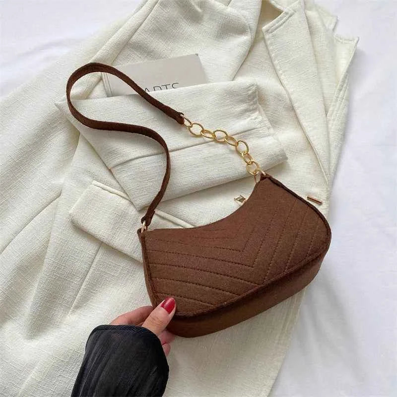 Mini Bolso de Hombro de Fieltro para Mujer, Diseño Elegante, Bolso Bandolera en Forma de Media Luna 2024
