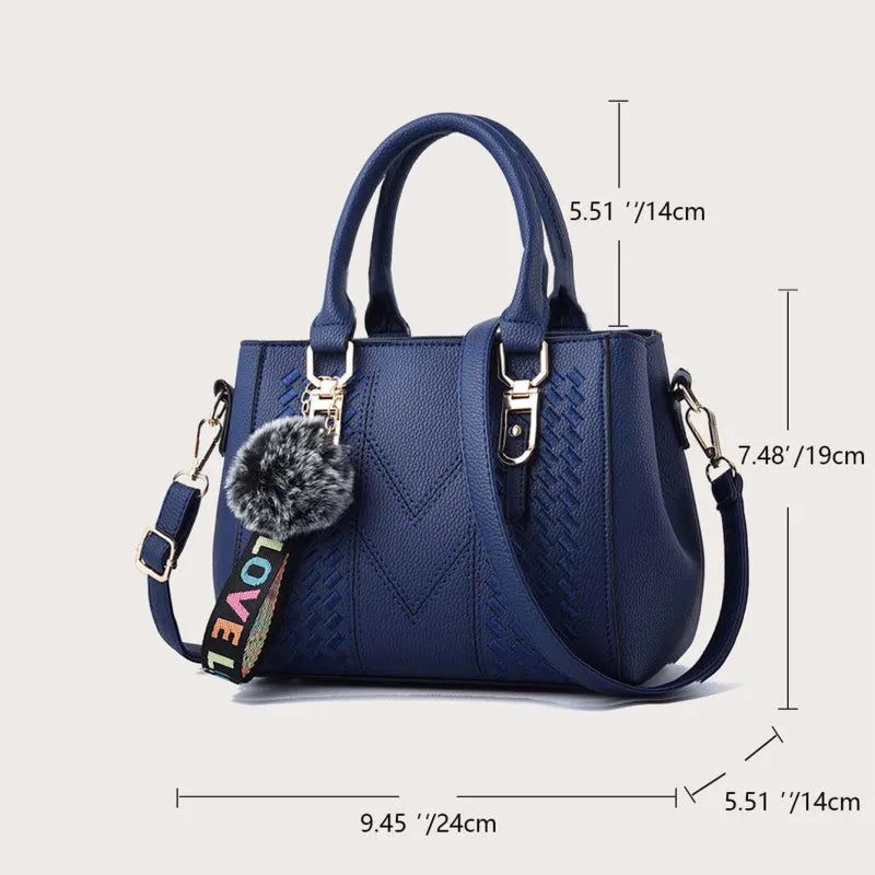 Bolso Bandolera Bordado de Piel para Mujer, con Pompón Decorativo