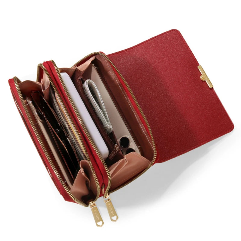 Bolso Cartera Estilo Coreano para Mujer, Multi-Tarjetas, Gran Capacidad, Bolso de Hombro Casual para Móvil