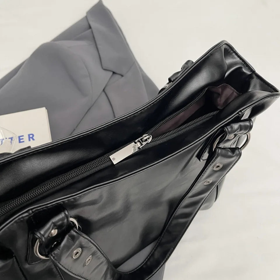 Bolso de Hombro Retro Espacioso para Mujer, Color Liso, Bandolera Clásica de Gran Capacidad en Piel PU Suave