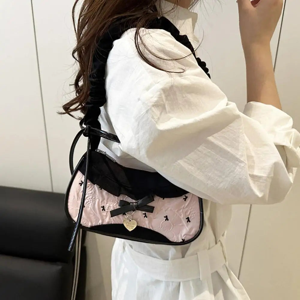Bolso de Cuadros de Moda para Mujer con Cinta de Encaje, Correa Elástica, Bolso de Hombro para el Día a Día