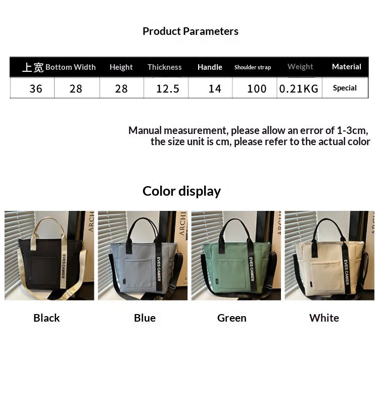 Bolso Tote de Nylon Impermeable para Mujer, Gran Capacidad, Ligero, Ideal para Estudio, Trabajo, Viaje y Gimnasio