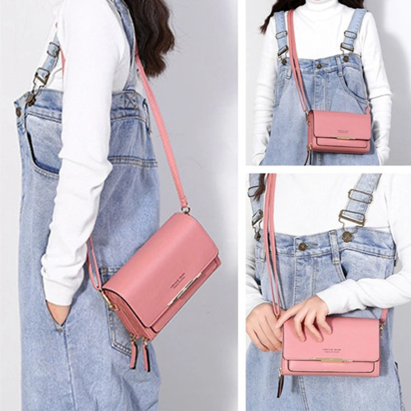 Bolso Cartera Estilo Coreano para Mujer, Multi-Tarjetas, Gran Capacidad, Bolso de Hombro Casual para Móvil