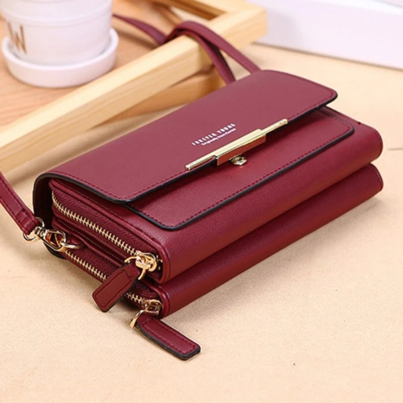 Bolso Cartera Estilo Coreano para Mujer, Multi-Tarjetas, Gran Capacidad, Bolso de Hombro Casual para Móvil