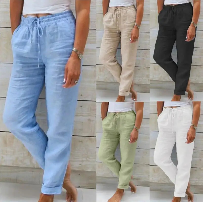 Pantalón Algodón Lino Cintura Alta Mujer | Streetwear 2026