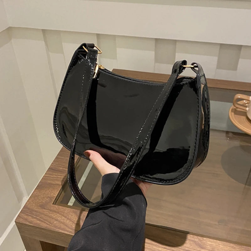 Bolso de Hombro Retro de Piel PU Color Liso, Bolso Bandolera Casual Hobo para Mujer
