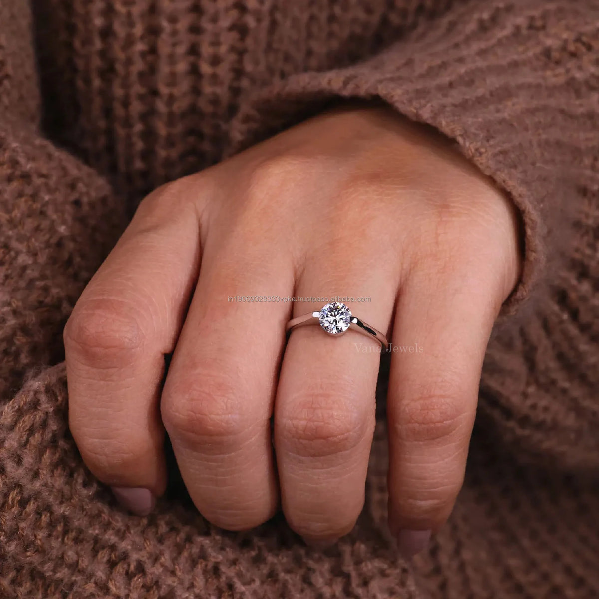 Anillo de Compromiso Solitario con Diamante Creado en Laboratorio y Oro Blanco 14k - Anillo de Promesa Certificado IGI