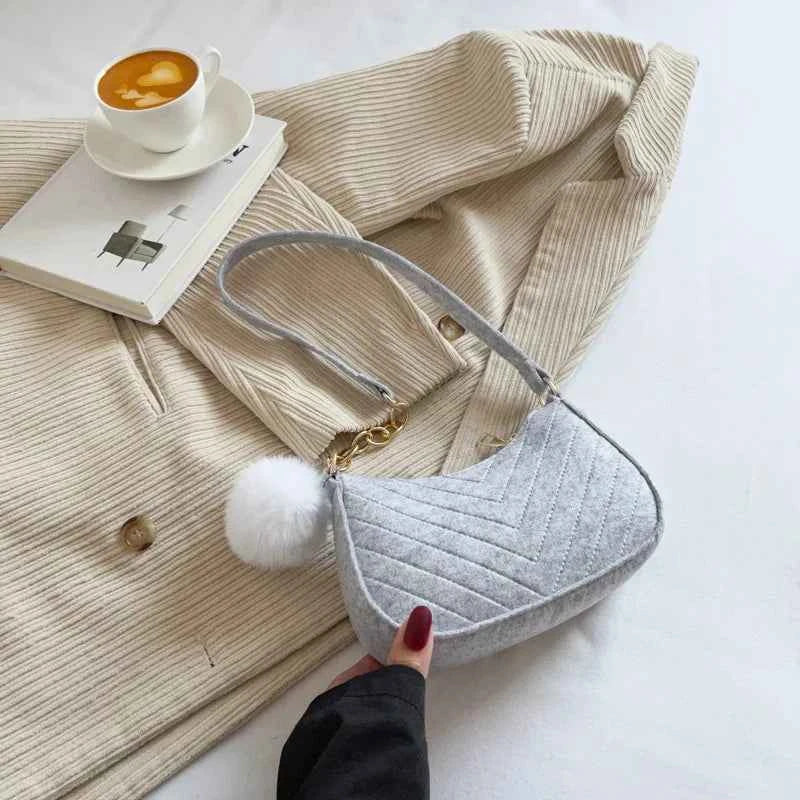 Mini Bolso de Hombro de Fieltro para Mujer, Diseño Elegante, Bolso Bandolera en Forma de Media Luna 2024