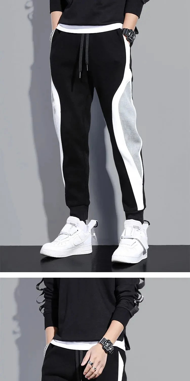 Pantalón Ancho Hombre Casual Patchwork Cordón | Streetwear 2026
