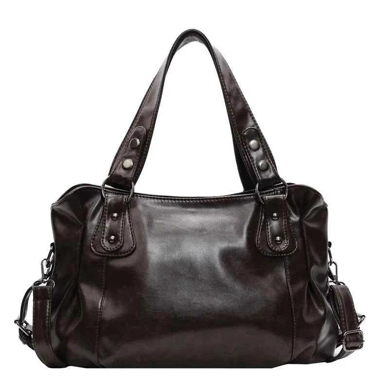 Bolso de Hombro Retro Espacioso para Mujer, Color Liso, Bandolera Clásica de Gran Capacidad en Piel PU Suave