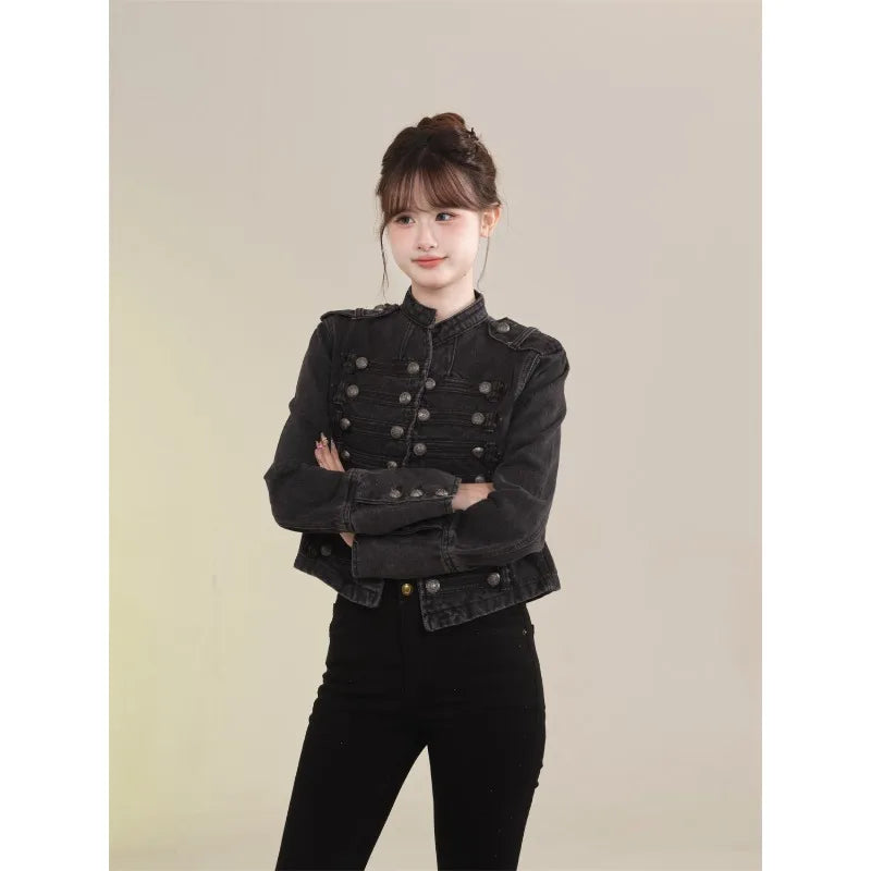 Chaqueta Vaquera Corta Retro Mujer Cuello Alto | Tendencia 2026