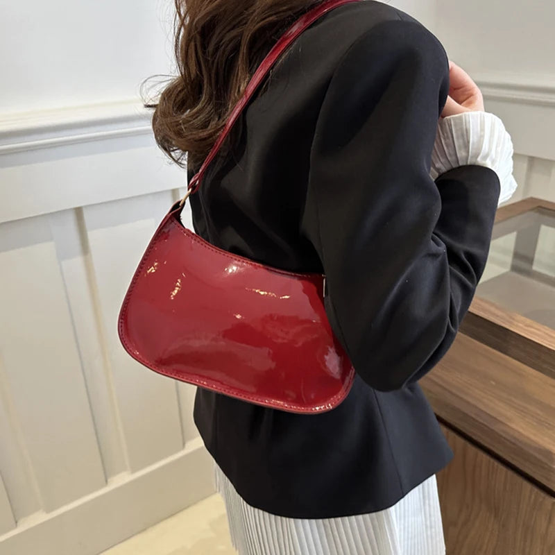 Bolso de Hombro Retro de Piel PU Color Liso, Bolso Bandolera Casual Hobo para Mujer