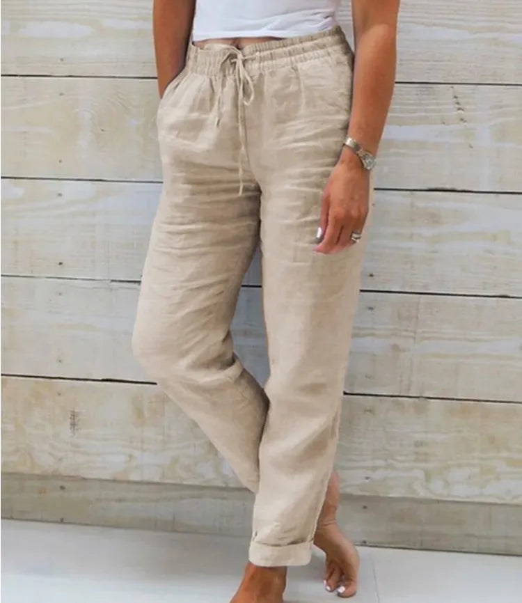 Pantalón Algodón Lino Cintura Alta Mujer | Streetwear 2026
