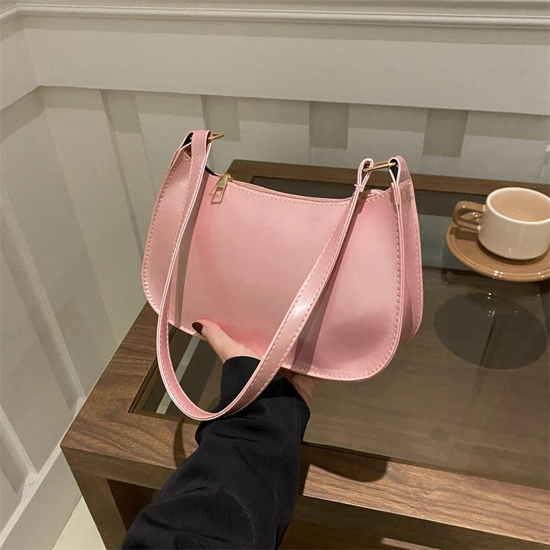 Bolso de Hombro Retro de Piel PU Color Liso, Bolso Bandolera Casual Hobo para Mujer
