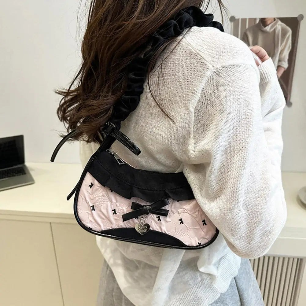 Bolso de Cuadros de Moda para Mujer con Cinta de Encaje, Correa Elástica, Bolso de Hombro para el Día a Día