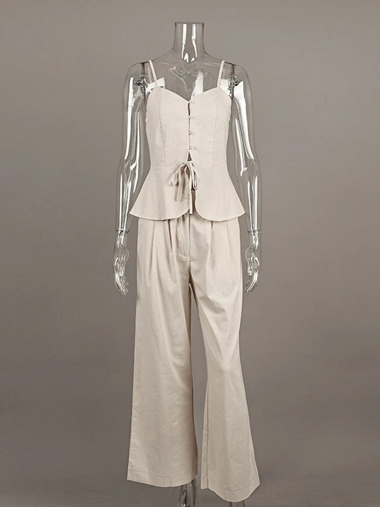 Conjunto Oficina 2 Piezas Pantalón Ancho Beige | Elegante 2026