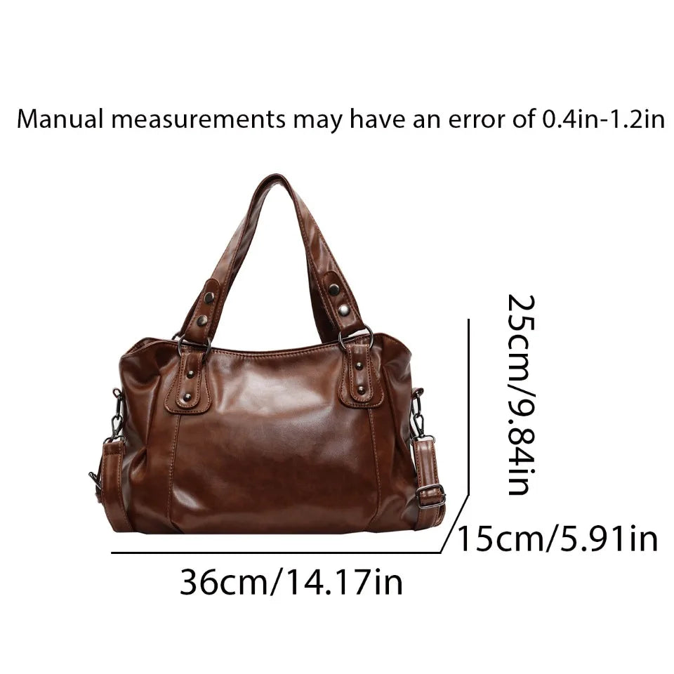 Bolso de Hombro Retro Espacioso para Mujer, Color Liso, Bandolera Clásica de Gran Capacidad en Piel PU Suave