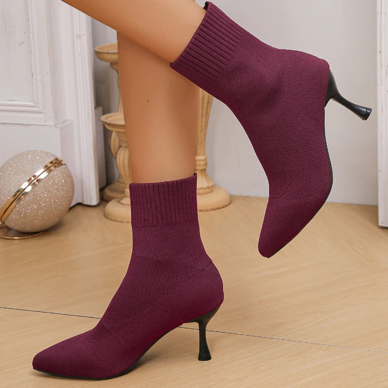 Botines de Mujer 2024, Punta Puntiaguda, Tacón Alto, Cómodos, Otoño/Invierno, Tallas Grandes